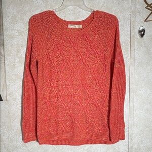Faded Glory Bright Coral Marled Textured Knit Sweater size L